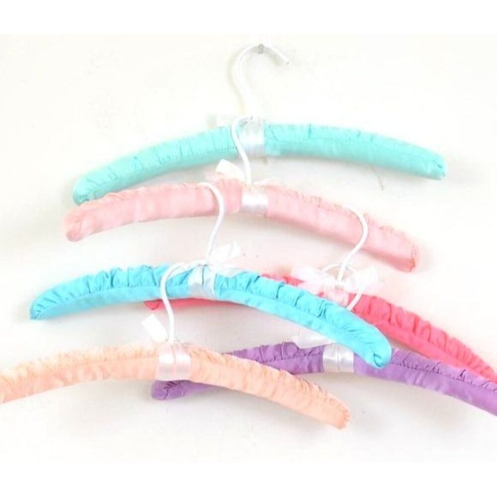 Satin Rainbow 6 Pk Padded Lingerie Pink Blue Purple Hangers 15" NEW